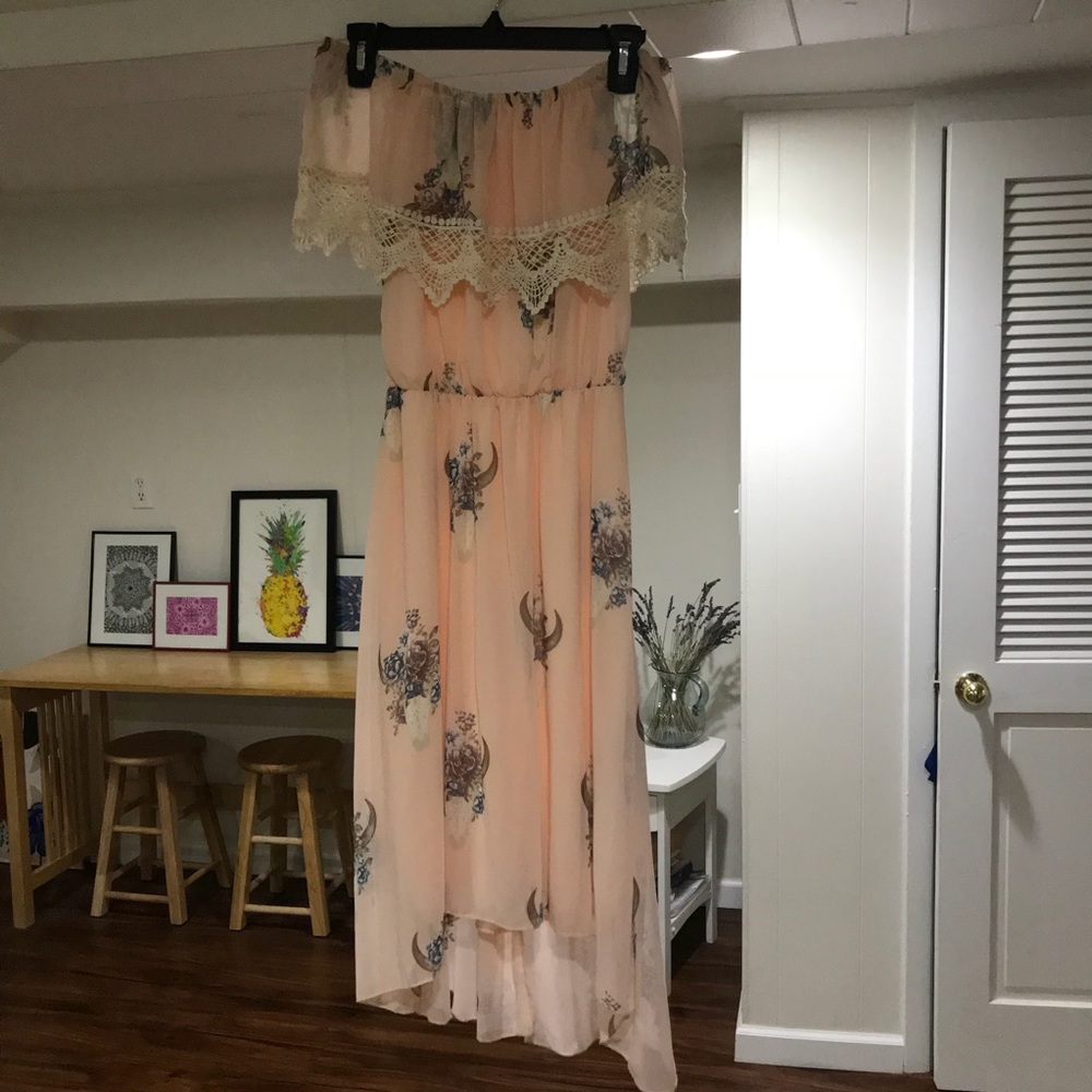 Light pink off the shoulder dress
